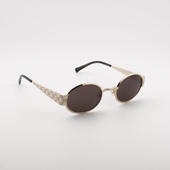 Gucci GG1854S 005 Sunglasses Shiny Gold with GG Pathern Oval Frame, Brown Lenses main image 5